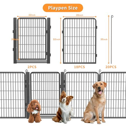 Dog Playpen Outdoor with Low Threshold Gate, 32 inch 20 Panels Dog Play Pen Indoors, Heavy Duty Metal Puppy Playpen Dogs Pen, Rust-Resistant Pet Playpens for Yard RV Camping - color: 20 Panels-32 Inch