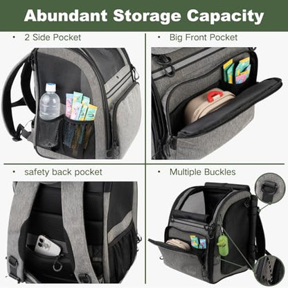 Premium Dog & Cat Carrier Backpack for Travel, Hiking & Vet Visits - Solid Durable Pet Backpack with Breathable Mesh, Safety Strap, Anti-Anxiety Curtain & Storage Pockets (Gray) - color: Gray