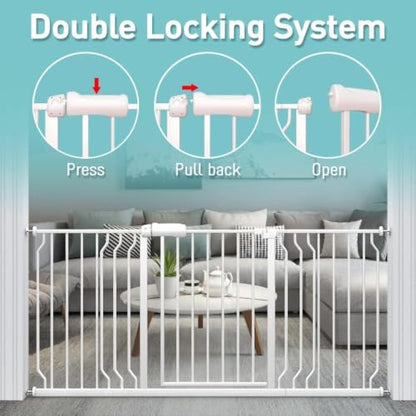 WAOWAO Baby Gate 74-85.9cm(29.2-33.8인치) 엑스트라 와이드 압력 장착 워크 스루 스윙 자동 닫힘 안전 화이트 메탈 유아 어린이 개 애완동물 강아지 계단, 출입구, 주방용 - color: 화이트., size: 29.13-33.86"/74-86cm