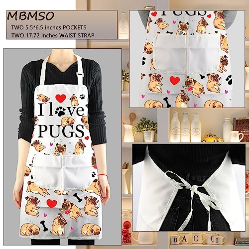 MBMSO Pug Dog Aprons Pug Lovers Gifts Pug Kitchen Apron with Pockets I Love Pugs Apron Waterproof Gifts for Pug Owner Mom