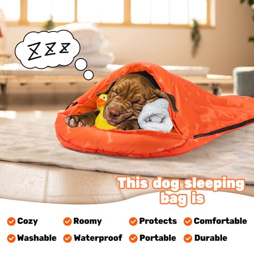 Lifeunion Dog Sleeping Bag with Storage Bag Waterproof Warm Packable Dog Bed for Travel Camping Hiking Backpacking - color: Orange