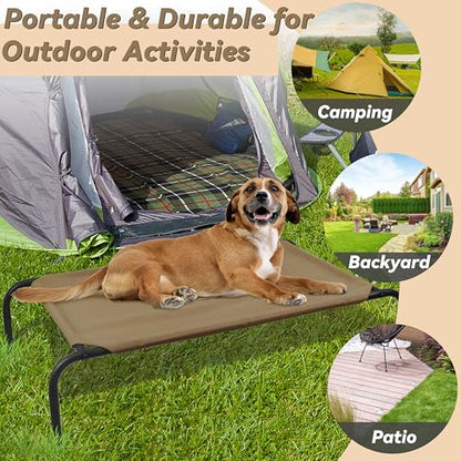 Heavy Duty Steel-Framed Portable Elevated Pet Bed, Elevated Cooling Pet Cot, 43.5" L x 25.5" W x 7.8" H(M, Brown) - color: Brown, size: Medium