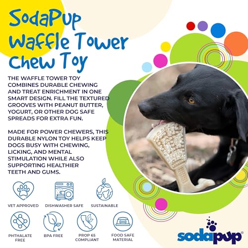 SodaPup Waffle Tower – Durable Dog Chew & Enrichment Toy Made in USA from Non Toxic Pet Safe Food Safe Nylon for Mental Stimulation, Clean Teeth, Fresh Breath, & Problem Chewing - color: Natural Waffle Tower