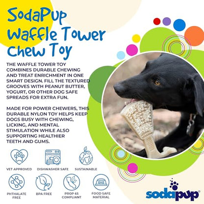 SodaPup Waffle Tower – Durable Dog Chew & Enrichment Toy Made in USA from Non Toxic Pet Safe Food Safe Nylon for Mental Stimulation, Clean Teeth, Fresh Breath, & Problem Chewing - color: Natural Waffle Tower