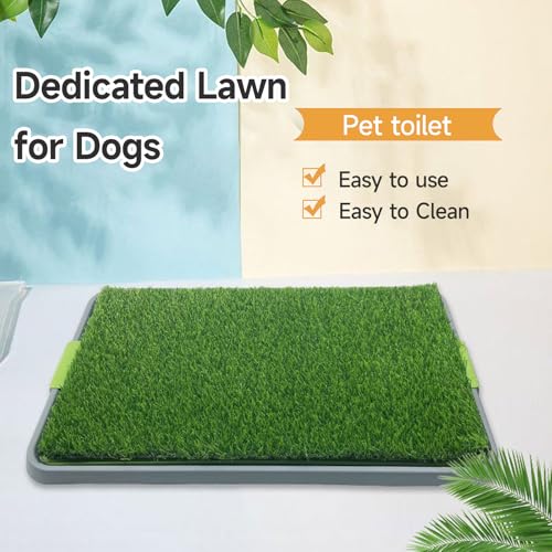 Dog Grass Pad with Tray Artificial Grass Potty Pad for Dogs Indoor/Outdoor Puppy Potty Training with Drainage System,Non-Slip Base & Realistic Turf Mat for Balcony,Patio,Apartment Use(26.7"*16.7")