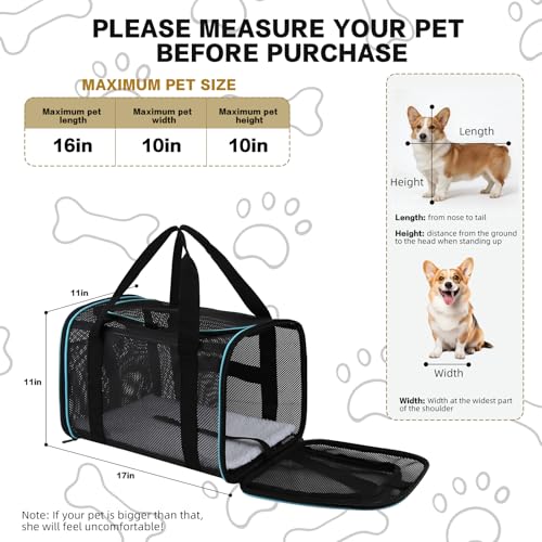 Cat Dog Pet Carriers Soft-Sided Cats Bag Animal Carriers Puppy Carrying Bag TSA Airline Approved Dog Carrier Soft Sided, Collapsible Travel Carriers for Big Cats/Small Dogs Up to 16lbs 17 * 11 * 11