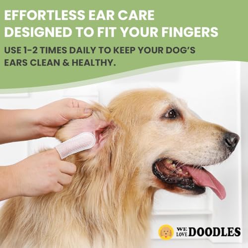 We Love Doodles Dog Ear Cleaner Finger Wipes & Dog Face Comb - Dog Ear Cleaner, Presoaked Dog Ear Wipes, Dog Ear Cleaning Solution, Flea Comb for Dogs, Fine Tooth Tear Stain Remover, Grooming Comb