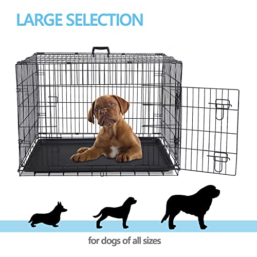 Portable Pet Crate 36 Inch Dog Crate for Medium Dogs Foldable Double Door Metal Frame Kennel Cage with Handle and Removable Proof Tray for Indoor & Outdoor Travel Use