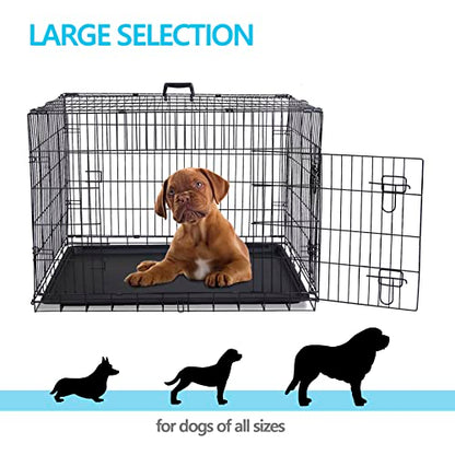 Portable Pet Crate 36 Inch Dog Crate for Medium Dogs Foldable Double Door Metal Frame Kennel Cage with Handle and Removable Proof Tray for Indoor & Outdoor Travel Use