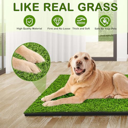 Dog Grass Pad with Tray, 34''X23'' Large Artificial Turf Grass Potty, Reusable Puppy Pee Pads for Dogs, Portable Dog Litter Box for Indoor/Outdoor Potty Training Toilet - size: Large