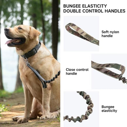 EXCELLENT ELITE SPANKER Military Bungee Dog Leash Elastic Leads Rope with 2 Padded Control Handle for Medium and Small Dogs (MCP) - color: MCP