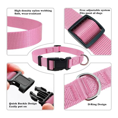 Pink Dog Collar Basic Adjustable Dog Collars for Puppy Small Medium Large Dogs Girls with Breathable Quick Release Nylon Pet Collar - color: Pink, size: X-Small,Neck 8-10.5"(Pack of 1)