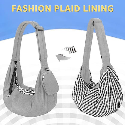 SlowTon Dog Carrier Sling - Thick Padded Shoulder Strap Adjustable Dog Carriers for Small Dogs, Puppy Carrier Purse for Pet Cat with Front Zipper Pocket Safety Belt Machine Washable (Light Gray, M) - color: D-Light Grey Knitted Fabric