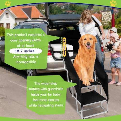 Dog Stairs with Guardrail for Large Dogs Extra Wide 20Inch Step, 34 Inch 4 Step Non Slip Surface, Supports up to 230 lbs Designed for Oversized SUVs, Off Road Vehicles, and Pickup Trucks - size: 20" W x 34-36" H