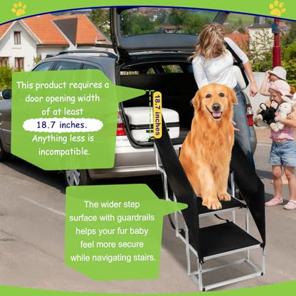 Dog Stairs with Guardrail for Large Dogs Extra Wide 20Inch Step, 34 Inch 4 Step Non Slip Surface, Supports up to 230 lbs Designed for Oversized SUVs, Off Road Vehicles, and Pickup Trucks - size: 20" W x 34-36" H