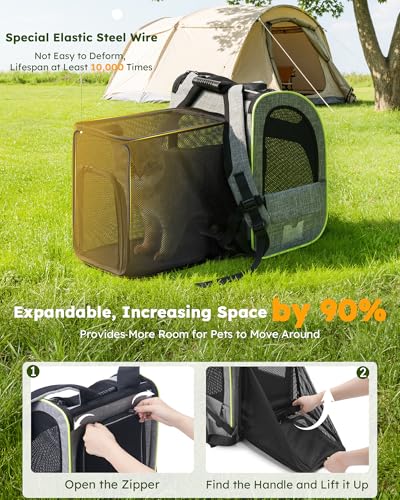 pecute Cat Backpack Expandable, Cat Carrier Backpack with Breathable Window - color: Grey, size: 12.6"L x 10.2"W x 16.5"H