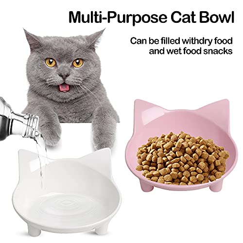 Cat & Dog Food Bowl – Non-Slip Wide Shallow Pet Dish for Whisker Fatigue Relief, Safe for Puppies & Rabbits(Safe Food-Grade) - color: 3Grey+White+Pink