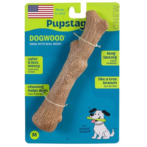 Pupstages Dogwood Dog Chew Toy, Made in the USA – Real-Wood Blend, Natural Flavor & Texture, Moderate Chewers, Medium, 7.4" - size: Medium (Pack of 1)