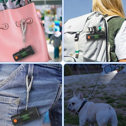 Pet Fit For Life Dog Poop Bag Dispenser with LED Light and USB Rechargeable Flashlight, Portable Puppy Waste Bag Holder with Leash Attachment & Velcro Wrist Strap, Perfect for Walks & Camping – Black