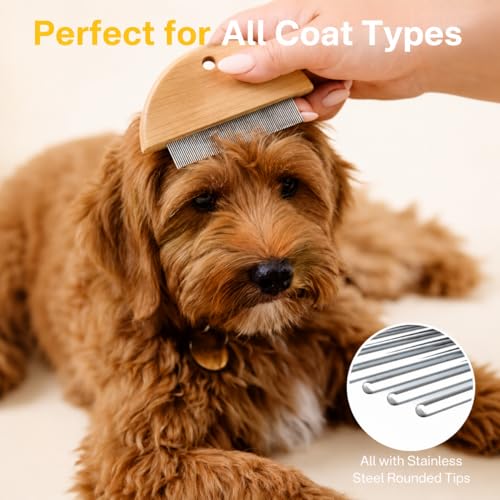 4PCS Dog Brush for Shedding, Slicker Brush for Dogs, Deshedding Dog Brush and Undercoat Rake, Pet Grooming Metal Comb Set, Grooming Supplies Kit for Long Haired Pets and Thick Fur - size: 4-in-1 Set