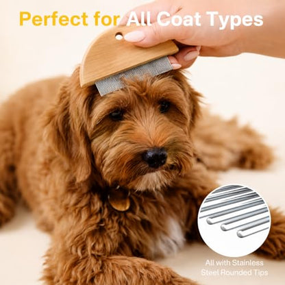 4PCS Dog Brush for Shedding, Slicker Brush for Dogs, Deshedding Dog Brush and Undercoat Rake, Pet Grooming Metal Comb Set, Grooming Supplies Kit for Long Haired Pets and Thick Fur - size: 4-in-1 Set