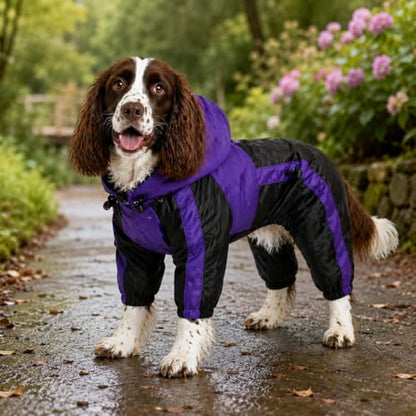 Lovelonglong Dog Hooded Raincoat, Large Dog Rain Jacket Poncho Waterproof Clothes with Hood Breathable 4 Feet Four Legs Rain Coats for Small Medium Large Pet Dogs Purple L-XS - color: Purple, size: L-XS (Medium Dog ~20lbs)