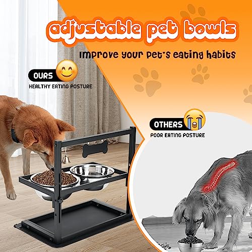 SHAINFUN Elevated/Raised Dog Bowls Stand Adjusable Height with Two 1.7L Stainless Steel Food Bowls and Spill Proof Mat, for Large and Medium Dogs. - size: large dogs