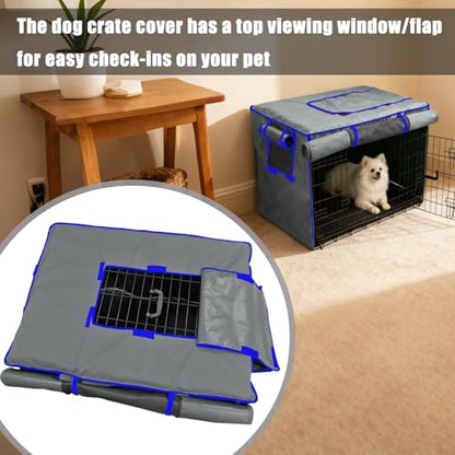 42-Inch Grey Dog Crate Cover – Light-Blocking Protective Cover with Roller Shades, Sound-Dampening Sunshade for Wire Kennels, Features Breathable Side Window (Cover Only) - color: Grey, size: 42.0"L x 28.0"W x 30.0"H