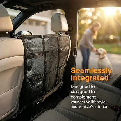 Loscarol Dog Car Barrier, Rear-Seat Divider Net with 3 Zipper Storage Bag, Drill-Free Install Abrasion-Resistant Mesh to Block Front Seats, Vehicle Safety Partition for SUV & Truck
