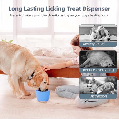 Dog Slow Feeder Lick Bowl, Non-Slip Licking Treat Dispenser, Slow Feeder Dog Bowls for Small Medium Large Breed Dogs, Anxiety Relief & Anti-Choking, BPA Free Silicone (Light Blue, 1.6 Cup) - color: Light Blue