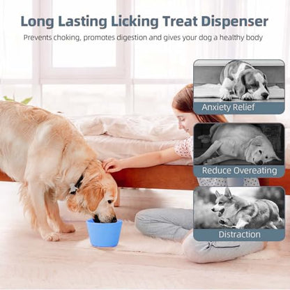 Dog Slow Feeder Lick Bowl, Non-Slip Licking Treat Dispenser, Slow Feeder Dog Bowls for Small Medium Large Breed Dogs, Anxiety Relief & Anti-Choking, BPA Free Silicone (Light Blue, 1.6 Cup) - color: Light Blue