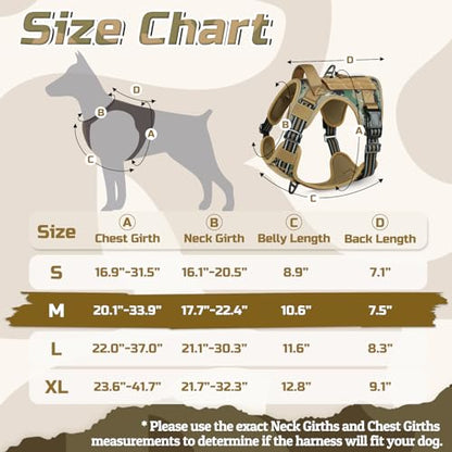 rabbitgoo Tactical Dog Harness Medium Sized Dog, No Pull Military Service Vest with Handle & Molle, Easy Control for Training Walking, Adjustable Reflective Straps, Brown camo, M - color: Brown camo, size: Medium