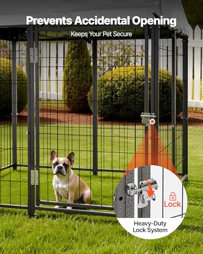 VEVOR Outdoor Dog Kennel, 3.67 x 3.78 x 4.1 ft Large Dog Kennel with Secure Lock, Outside Dogs Enclosures with UV-Resistant & Waterproof Roof Cover, Heavy Duty Pet Crate Cage Run for Large Dogs - size: 45.4"L x 44.0"W x 49.2"H