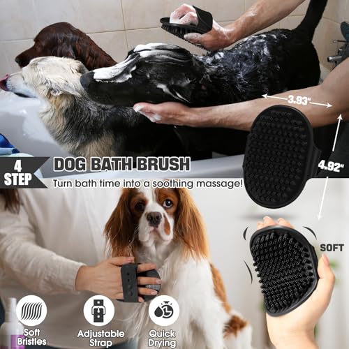 Bonteck Dog Slicker Brush for Dogs Grooming Kit 5PCS | Large Dog Brush for Goldendoodles Poodles Doodles | Long Pin Haired Brush | Poodle Brushes and Comb (Black) - color: Black