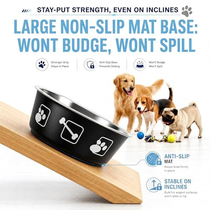 2-Pack Dog Bowls, Stainless Steel Pet Bowls, Thickened Rust-Proof Inner Bowl, Non-Slip Rubber Base, 2-in-1 Food & Water Bowl for Indoor Use (Black + Purple) (Black + Purple, M) - size: M