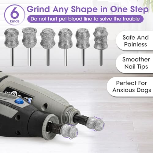 for Dremel Dog Nail Grinder - Diamond Bits Attachment for Dog Nail - 1/8'' Painless Nail Grinder Bits Won't Pull Hair or Get Hot for Large Medium Small Dogs and Cats Paws Grooming