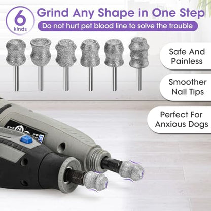 for Dremel Dog Nail Grinder - Diamond Bits Attachment for Dog Nail - 1/8'' Painless Nail Grinder Bits Won't Pull Hair or Get Hot for Large Medium Small Dogs and Cats Paws Grooming
