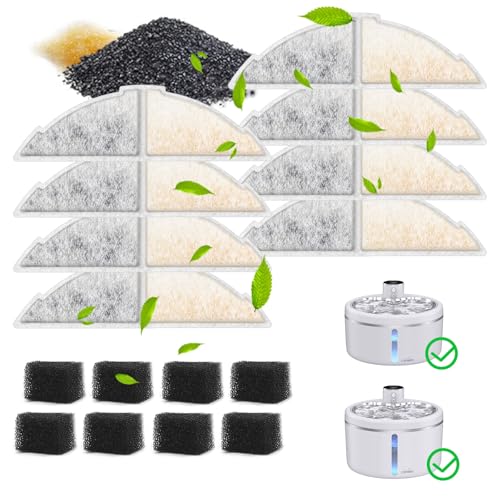 8 Pack Cat Water Fountain Filters, Cat Fountain Replacement Filters for 3L/102oz or 2.5L/84oz Cat Water Fountain, for W03B Pet Fountain(8Filters+8Sponges)