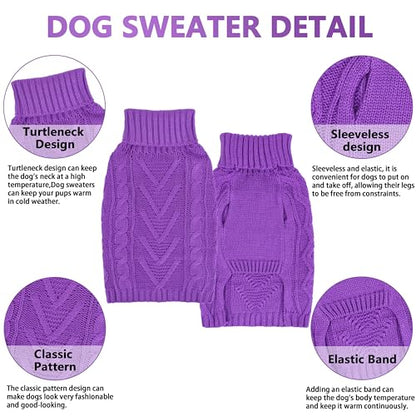 Dog Sweaters for Small Dogs Warm Dog Clothes Winter Chihuahua Clothes Girl Boy Puppy Sweater Knitted Doggy Coat Soft Mini Dachshund Sweater with Turtleneck Pullover Design(D-Purple, Large) - color: D-Purple, size: Large