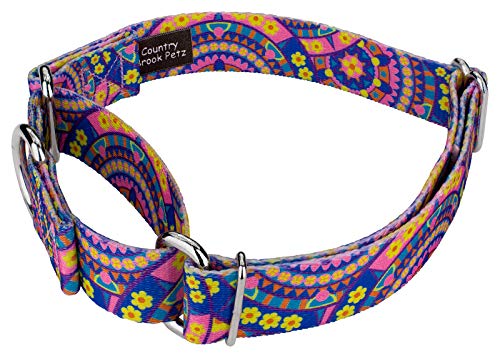 Country Brook Petz - Blue Boho Mandala Martingale Dog Collar - Groovy Collection Featuring Far Out Designs (1/2 Inch, 2XS) - color: Blue Boho Mandala, size: 2XS (Pack of 1)