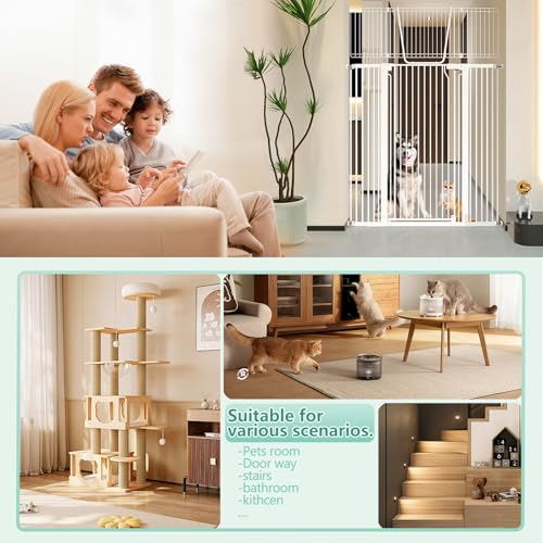 51" Extra Tall Cat Gate 28.5"-35" Wide, Auto Close, Pressure Mounted, for Cats & Small Dogs, Hallway, Stairs, Kitchen,Pet Gate,White - color: White, size: 51"H,28.5-35"W-White