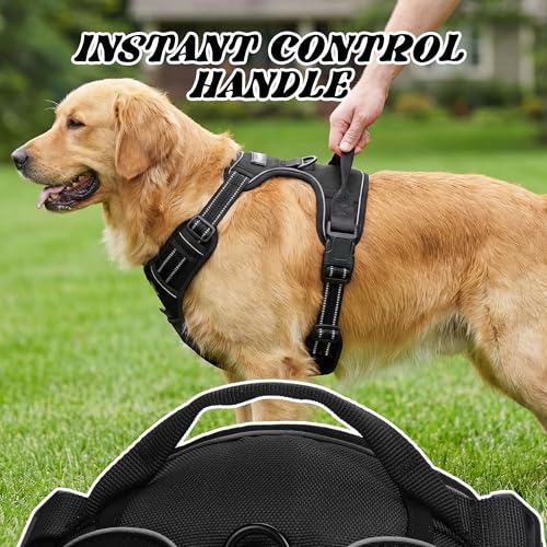 Funfox No Pull Dog Harness, Adjustable Pet Vest with Control Handle & Front Clip, Reflective Design for Small Medium Large XL Dogs, Black M - color: Black, size: M