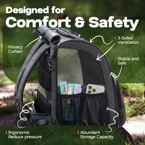 Premium Dog & Cat Carrier Backpack for Travel, Hiking & Vet Visits - Solid Durable Pet Backpack with Breathable Mesh, Safety Strap, Anti-Anxiety Curtain & Storage Pockets (Dark Gray) - color: Dark Gray