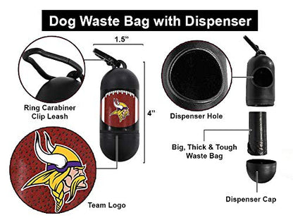 Pets First NFL MINNESOTA VIKINGS PET LICENSED Poop Waste Bag Dispenser and D Ring for Leash with 15 Premium Garbage Bags - color: Minnesota Vikings, size: 1 Count (Pack of 1)