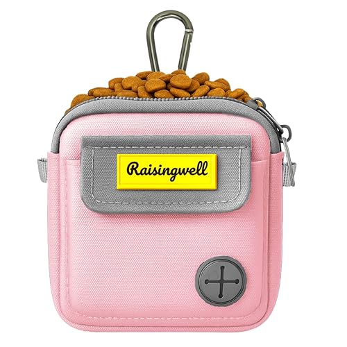 Raisingwell Dog Treat Pouch for Pet Walking and Training with Clicker Poop Bags and Three Bags Design Small Fanny Zipper Pack Holder for Puppy Snack Dispenser Kit for Leash and Outdoor Use (Pink) - color: d4.Pink1, size: Two Bag