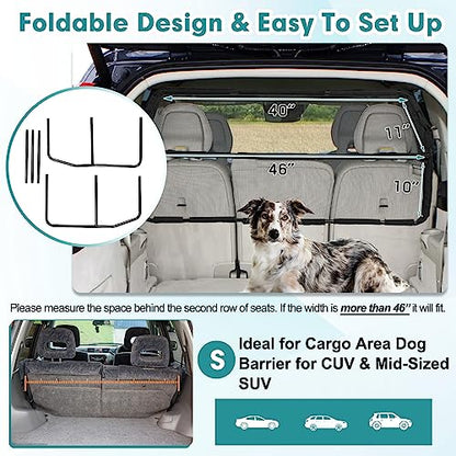 Dog Car Barrier Escape-Proof, 46" Wide Car Divider for 3rd Row Seats & Cargo Area, Durable Cargo Area Dog Car Gate Trunk Barrier with See Through Net Mesh for Small Sized SUV & Vehicles Or Hatchback - size: Small
