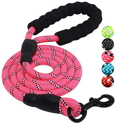Dog Leash 5 FT with Comfortable Padded Handle, Highly Reflective Threads Dog Leash for Medium Large Dogs, 1/2 inch, Light Pink - color: PINK 5FT