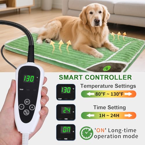 GOLOPET Cat Heating Pad 28x18 in Pet Heating Pads for Cats，Waterproof Smart Thermostat Switch, Adjustable Heated Cat Bed (Green, 34.0" L x 23.0" W x 0.5" Th) - color: green, size: 34 x 23 in