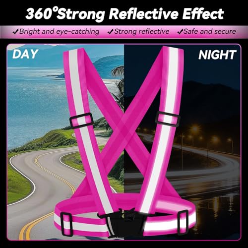 Reflective Vest Running Gear,High Visibility Adjustable Safety Vest for Outdoor Motorcycle,Dog Walking,Night Running,Hiking - color: Rose Red X3