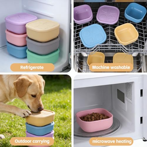 6 Packs Silicone Airtight Pets Food Storage Containers with Lids 12.85ozs Dog Cats Food Storage with 2pcs Steel Scoop Leakproof Meal Prep Kit for Canned Pet Food Storage